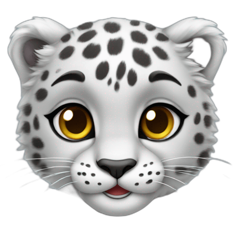 cute snow leopard shows a heart with paws emoji