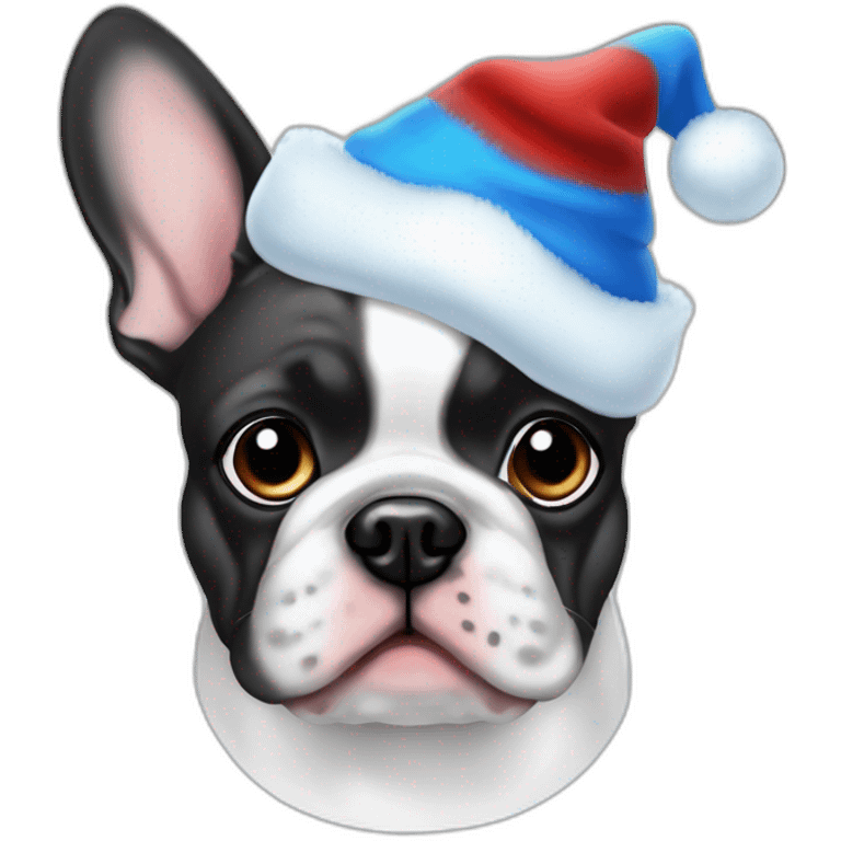 merle frenchie christmas hat with one blue eye emoji