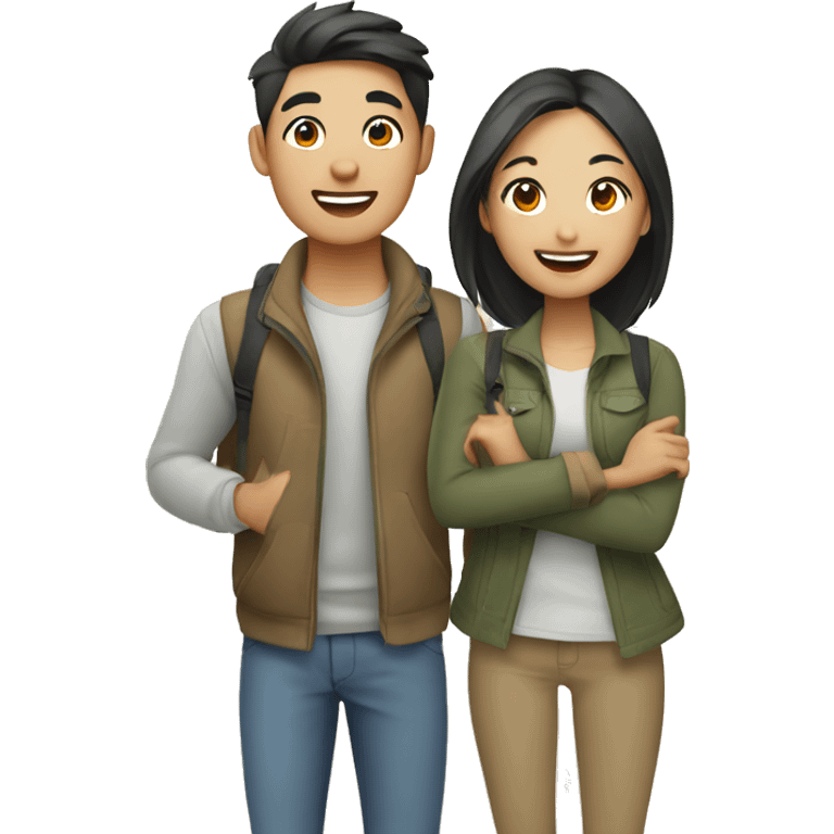 Cute young  Asian couple excitedly traveling  emoji