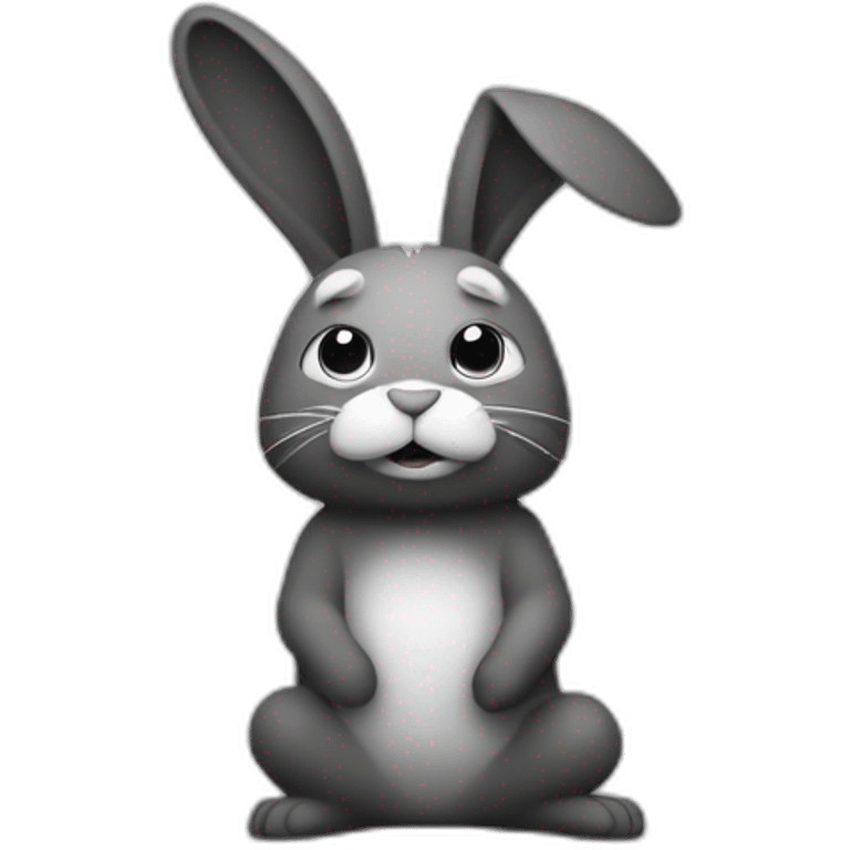 Oppressed and upset rabbit emoji in black and white emoji