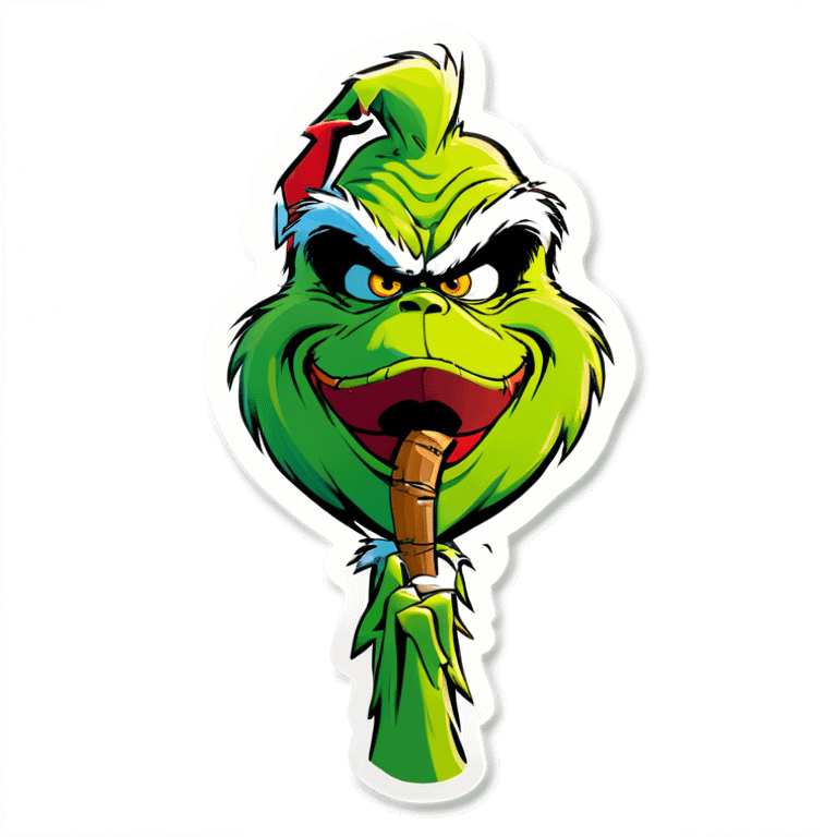 The grinch with a joint in his mouth emoji