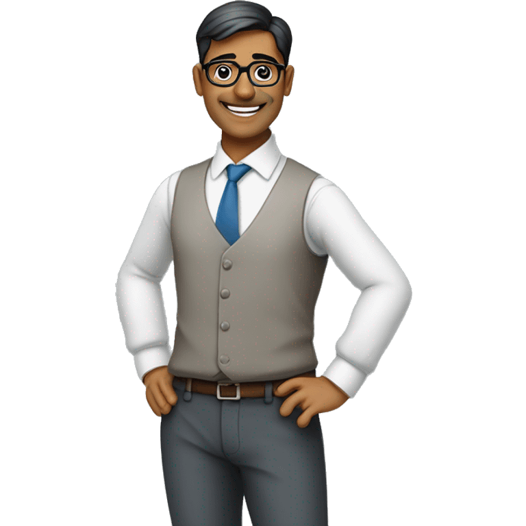 A photo of a well-dressed Indian male teacher with a confident smile stands on the image's right side.

He is wearing a formal shirt and glasses. 

The overall design maintains a professional and educational atmosphere. emoji