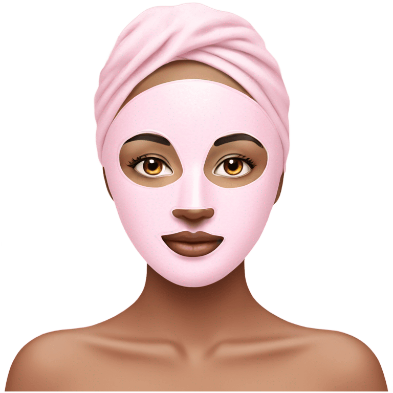 Lady with pastel pink face mask spa beauty full face relaxing emoji