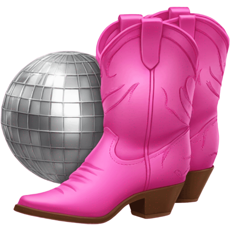 Pink cowgirl boots and a disco ball emoji