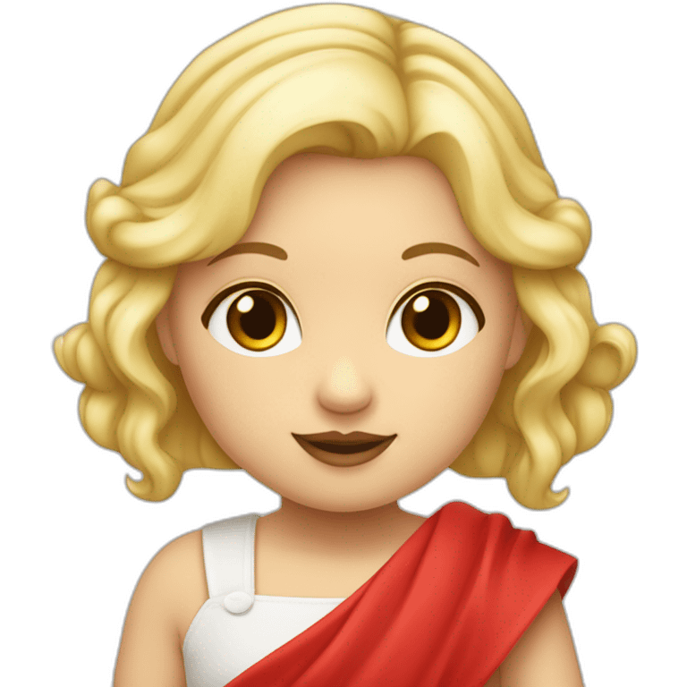 bébé fille blonde décoiffée avec une feuille d’érable rouge emoji