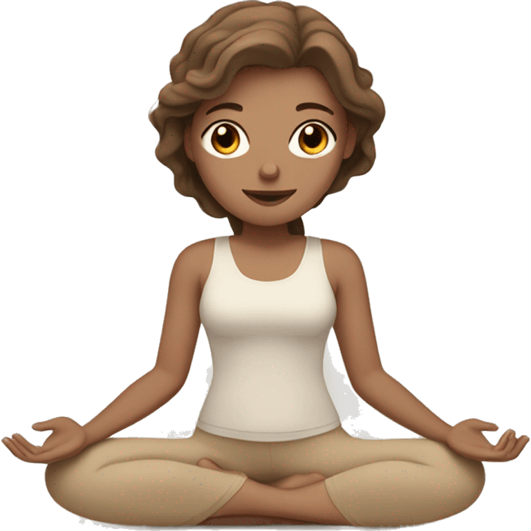 White Girl with brown hair doing yoga in beige tones  emoji