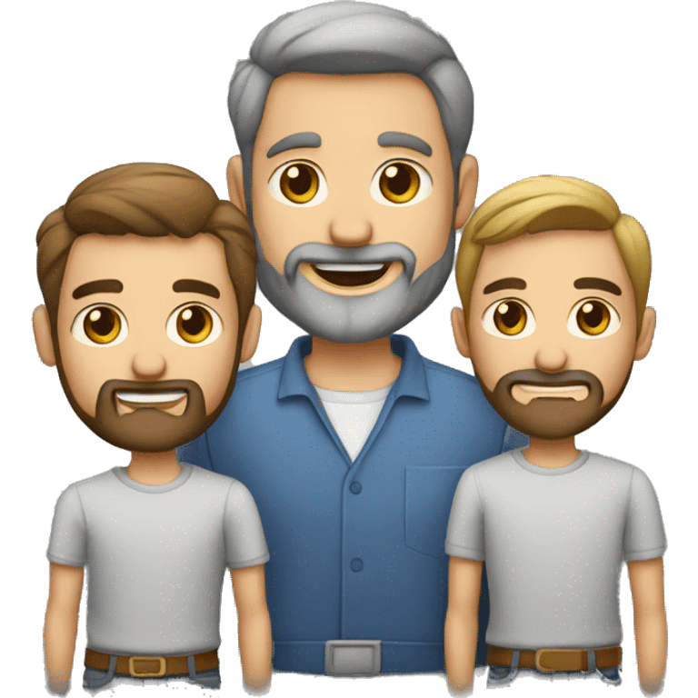 Familia de dos hombres uno rubio y otro moreno con barba un gato gris emoji