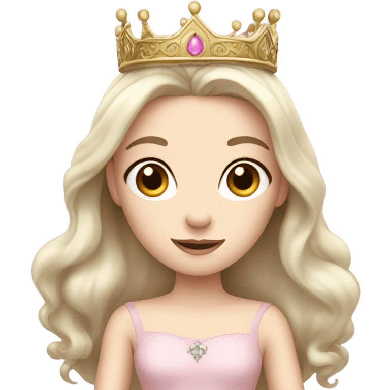 Princess- pale skin- Long dark hair- crown- light pink dress emoji