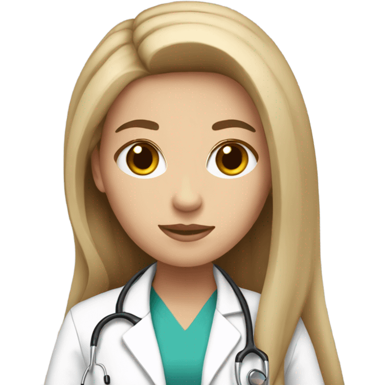 White girl doctor with long brown hair emoji