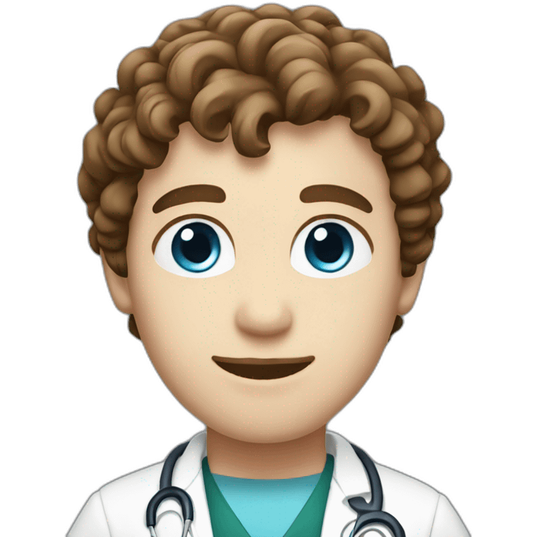 male doctor, with blue eyes and brown short curly hair and white skin emoji