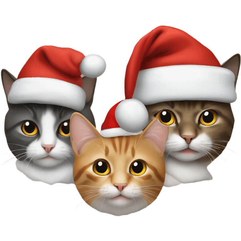 Four cats wearing Christmas hats emoji