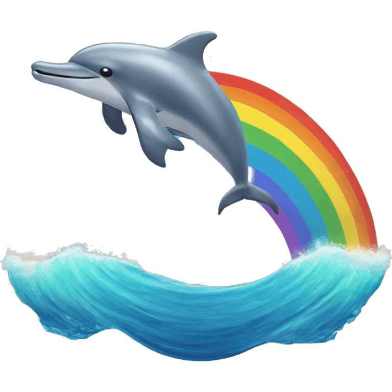 Ocean with a dolphin flying over a rainbow emoji