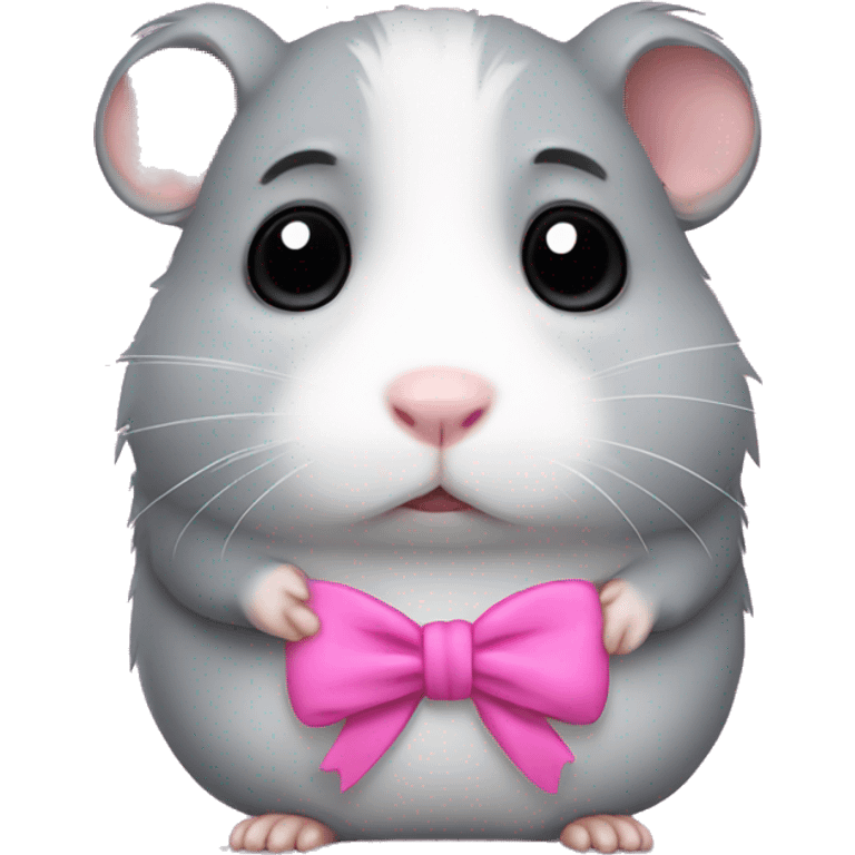 Sad grey hamster with a pink bow emoji