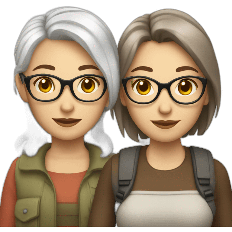 A lesbian Couple of two caucasian girls one with white hair and other with short brown hair and glasses emoji