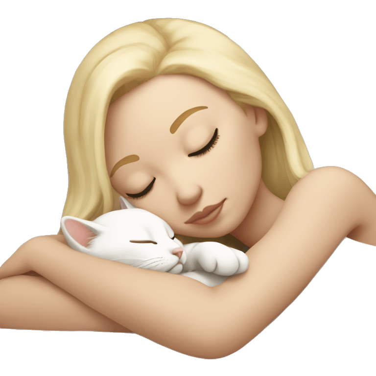 White girl blonde hair sleeping with white kitty emoji