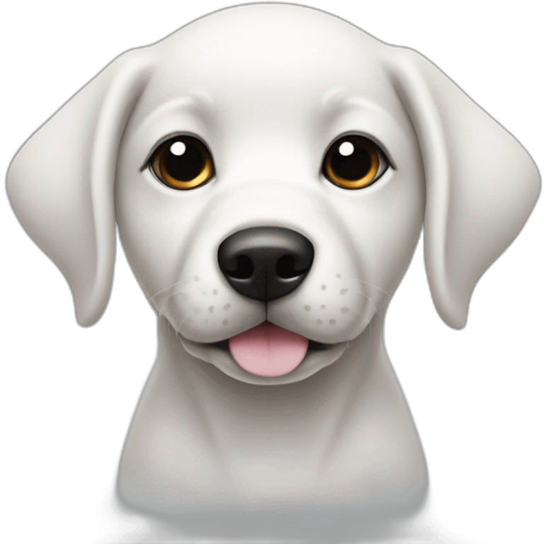 white puppy with a black spot around the eye and ear emoji