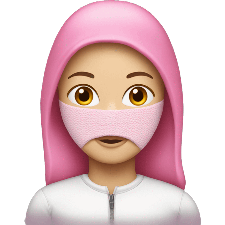 A White girl wearing a Pink ski mask  emoji