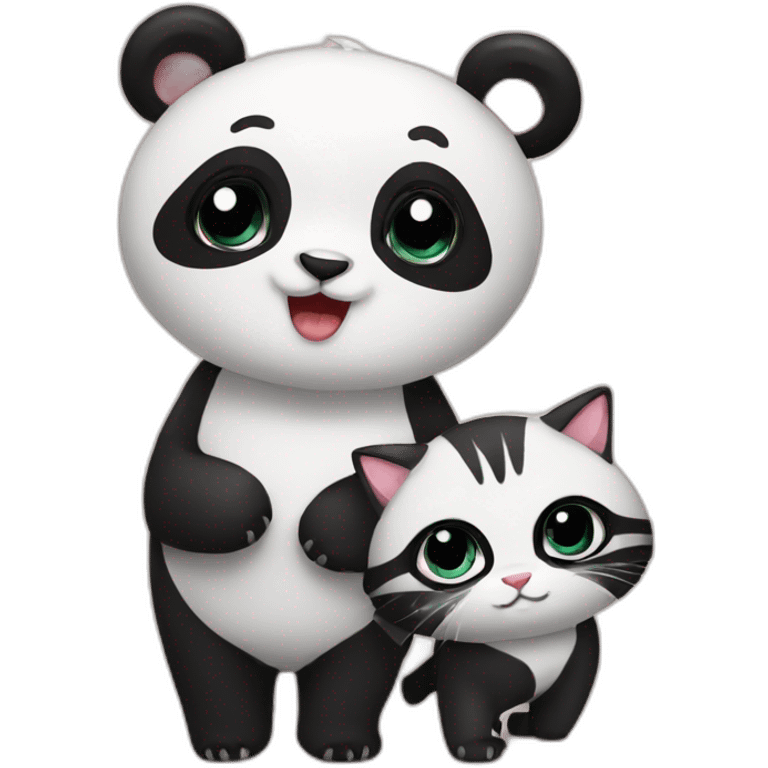 Panda and cat couple  emoji