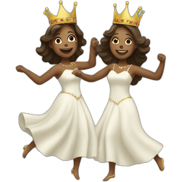 two women dancing with crowns emoji