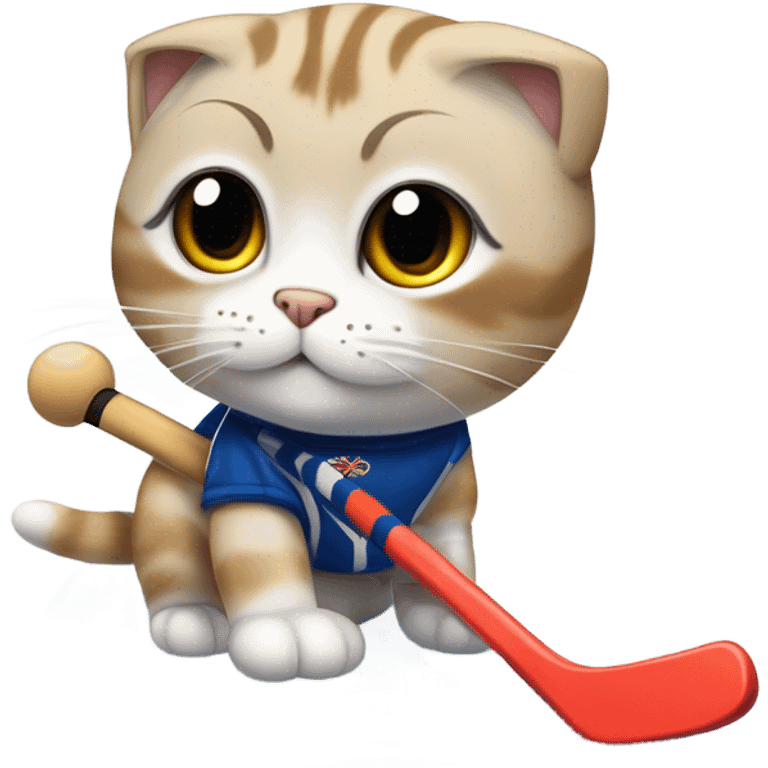 Scottish fold cat playing hockey  emoji