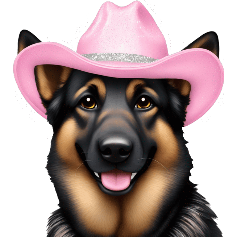 Dark German shepherd glitter light pink cowboy hat emoji