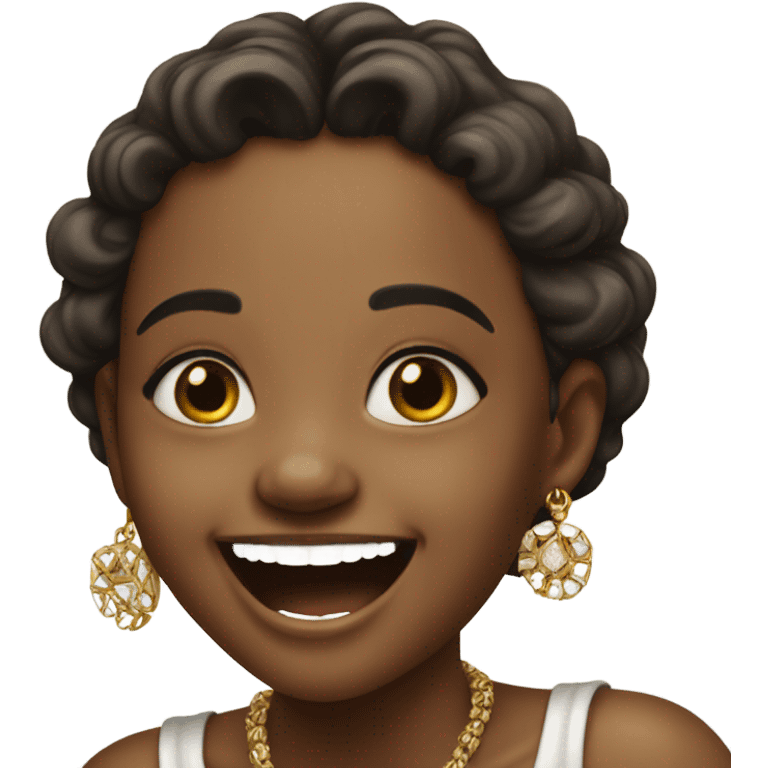 realistic portrait of girl wearing jewelry laughs emoji