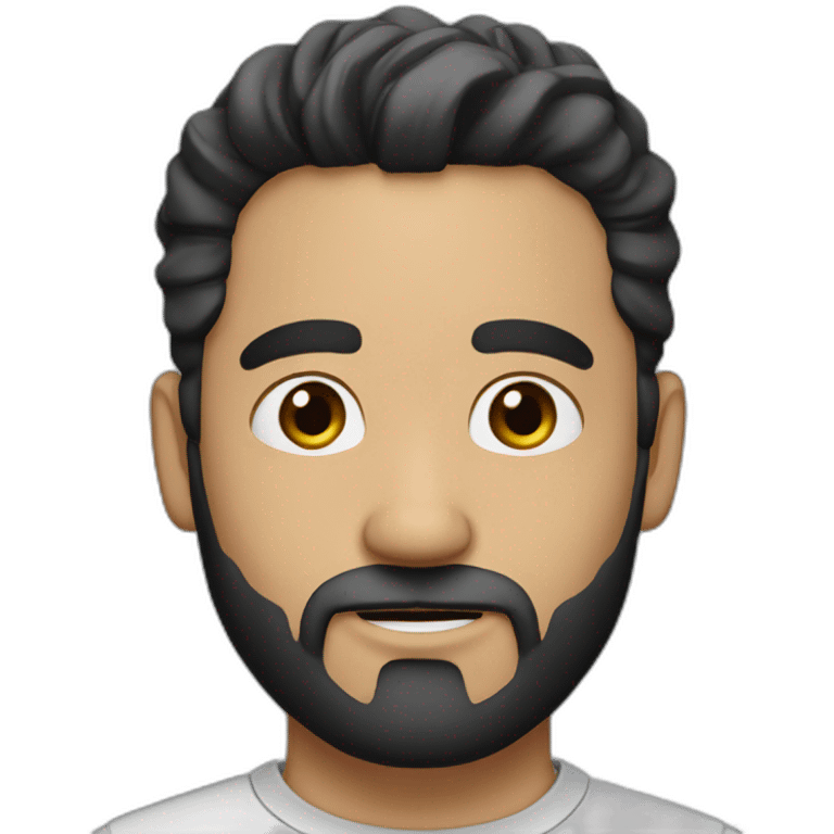 man 41 years old, tiny beard, black hair with silver emoji