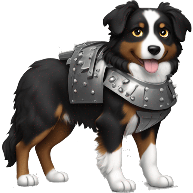 Small black australian shepherd dog with armor emoji