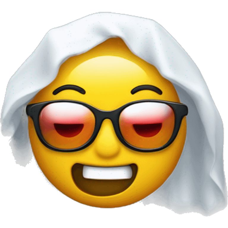 Haz un emoji de fantasma con corona, lentes y sacando la lengua  emoji