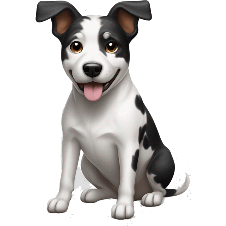 white and black dog terrier/cattle dog mix using the vacuum emoji