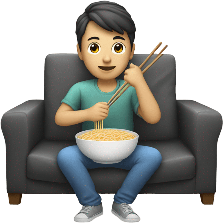 human eating noodles in sofa emoji