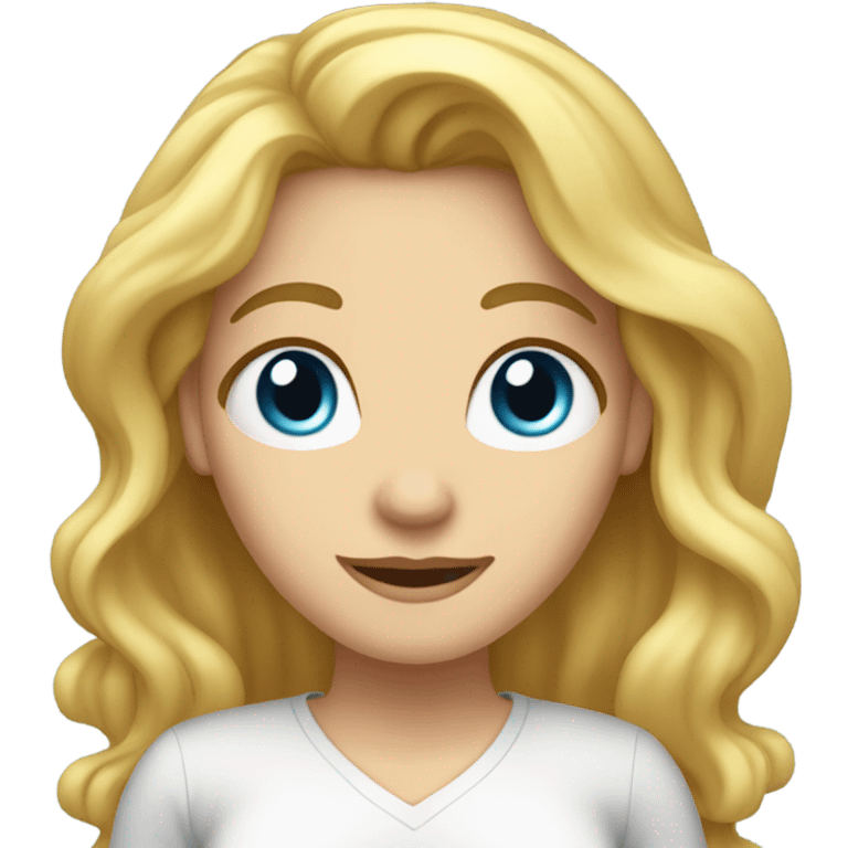 White woman, long hair, blonde hair, wavy hair, standing on scale, weight loss emoji