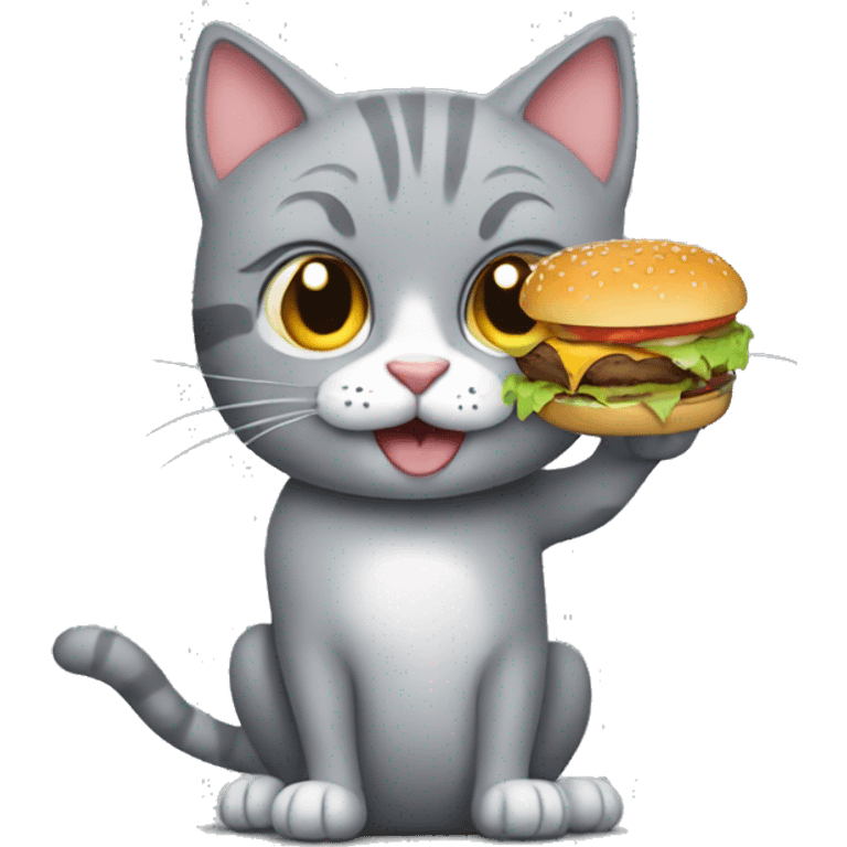 Gray cat eating burger emoji