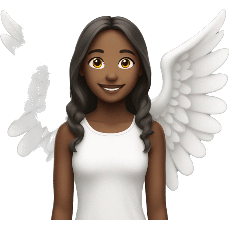 smiling girl with white angel wings emoji