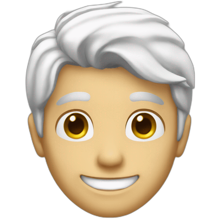 young man with white hairs and hidden eyes, smiling emoji