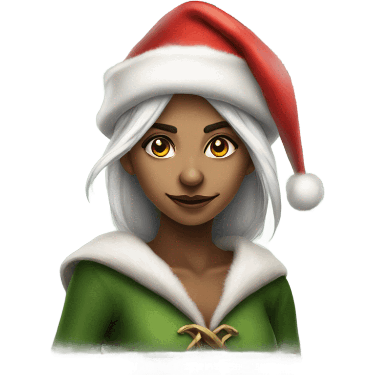 rogue female elf fantasy wearing santa hat emoji