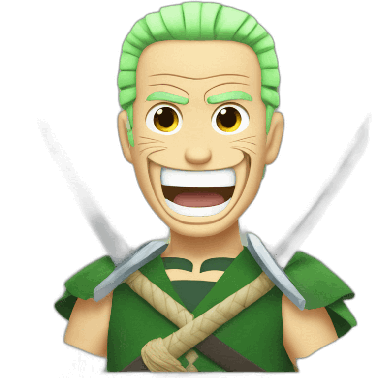 joe biden as zoro in one piece anime. use three sword style in his mouth emoji