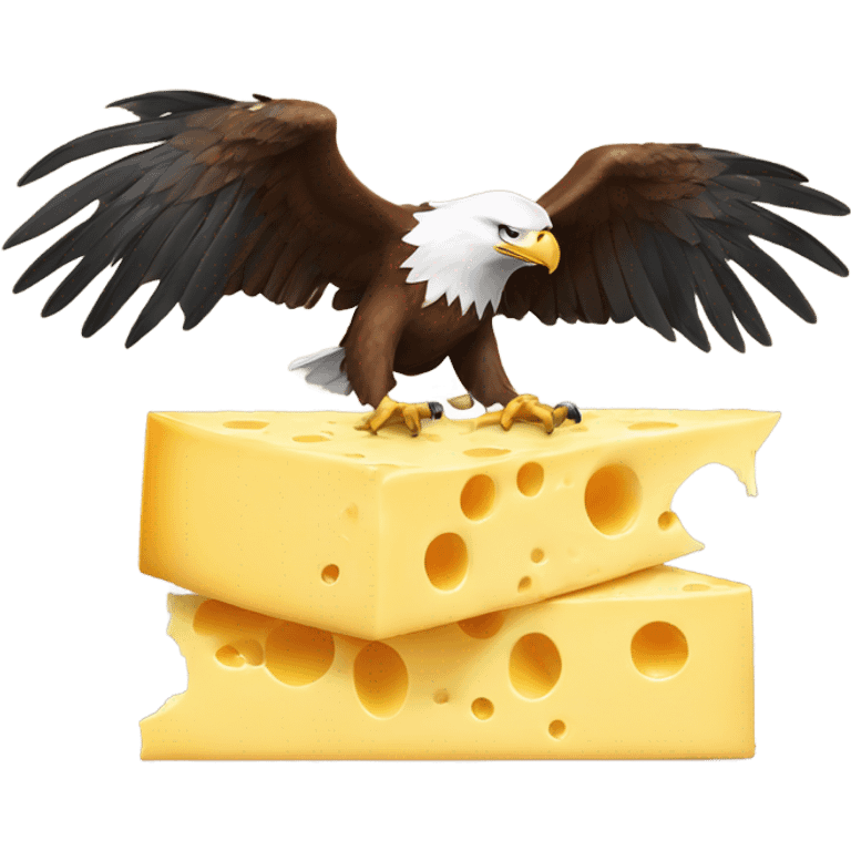 An eagle being crushed by a massive piece of cheese emoji