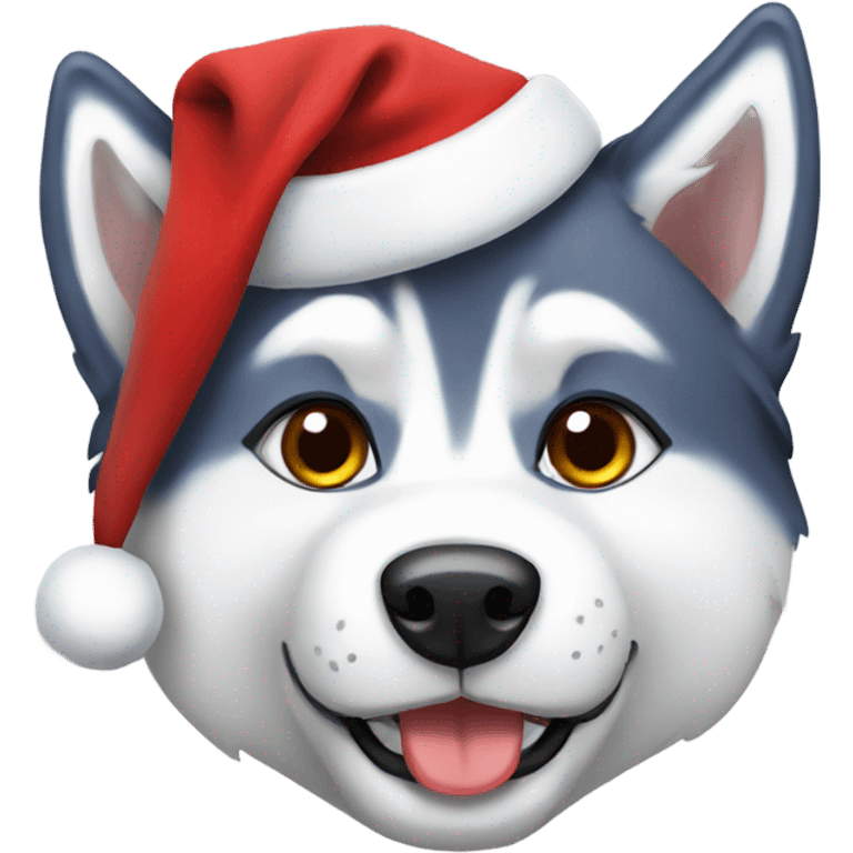 Husky with Christmas hat  emoji