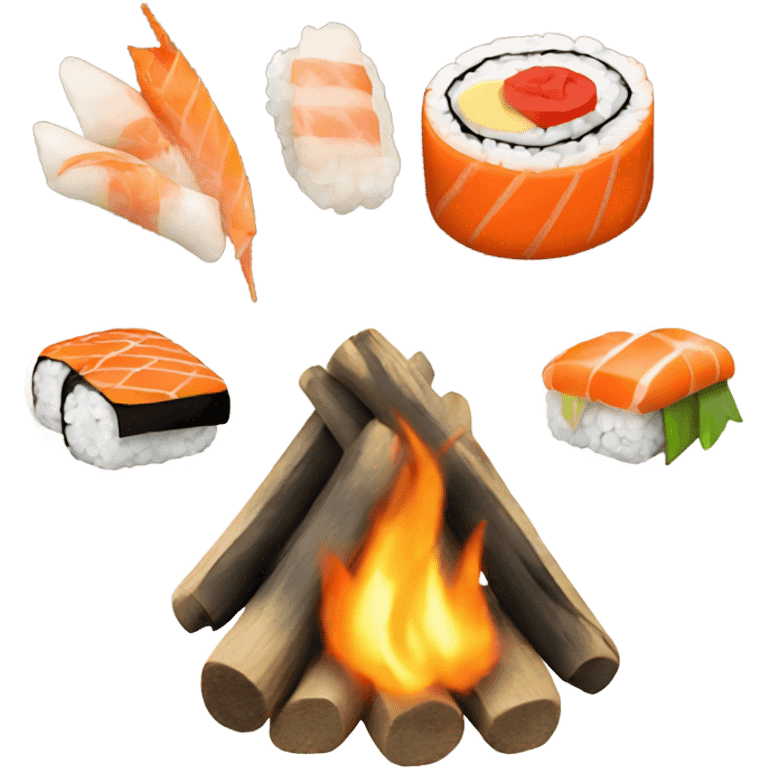 Campfire with sushi emoji