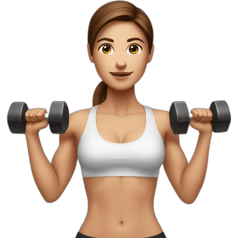 White fitness girl with brown hair with dumbbells in their hands emoji