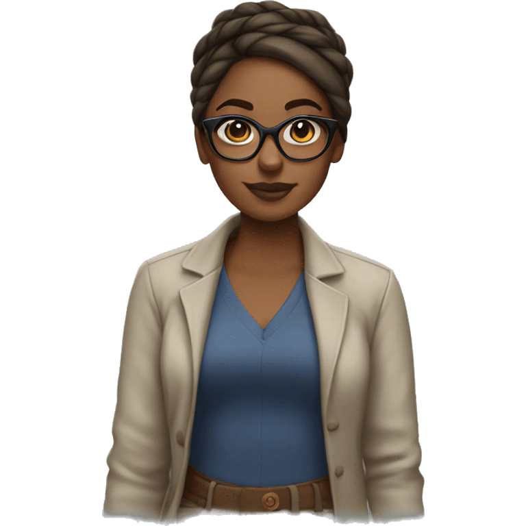 Brown skin girl with glasses hair in a bun in Philadelphia clothes emoji