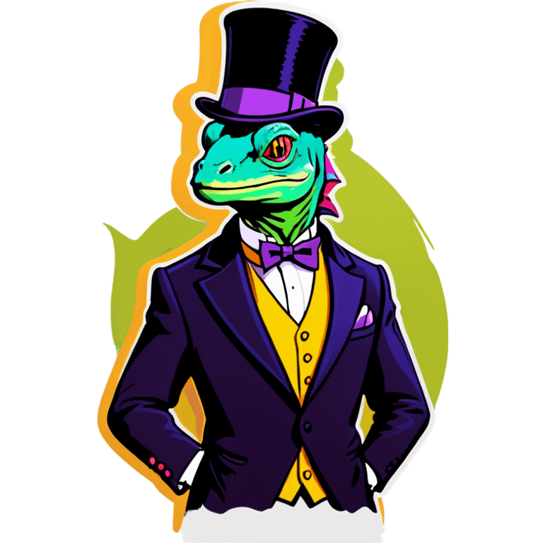 Lizard in a top hat and suit emoji