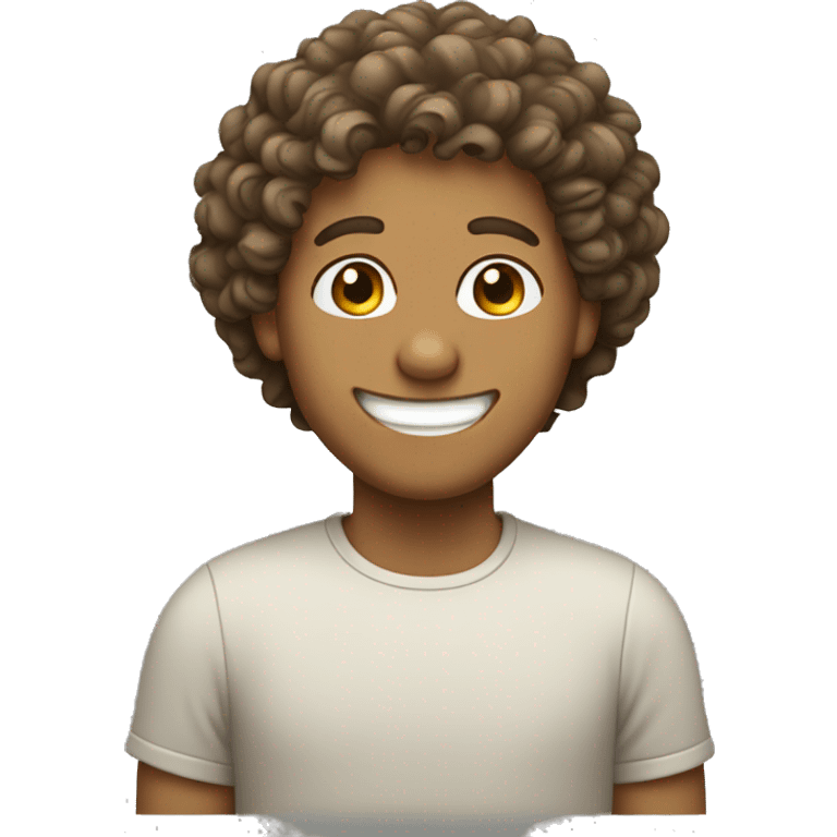 A tan guy smiling with curly hair and smile lines emoji