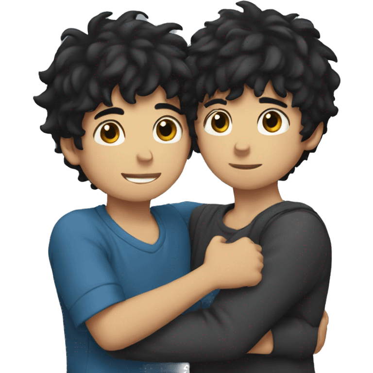 two black haired boys hugging emoji