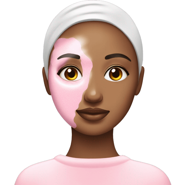 Woman applying pink skincare on face spa emoji