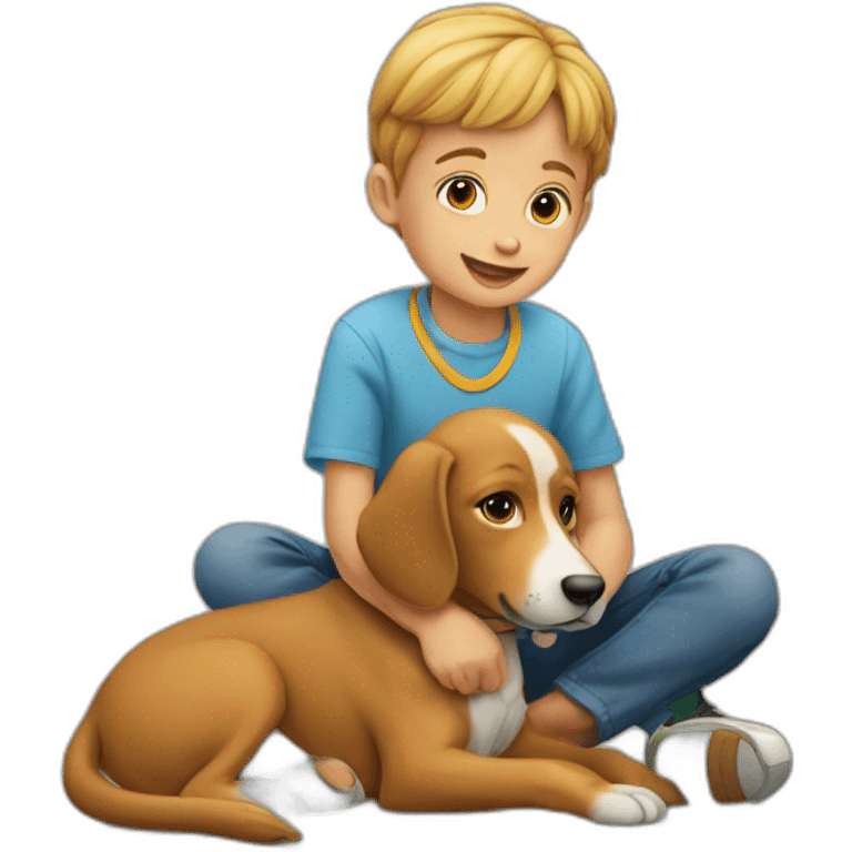 Un enfant sur un chien emoji