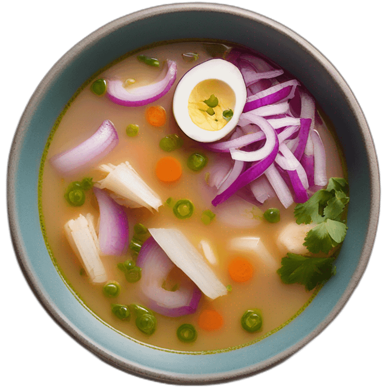 encebollado soup from ecuador with red onions, albacore and yucca without carrot emoji