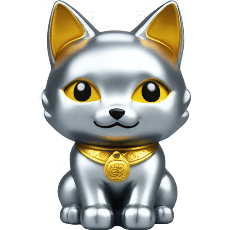 fully chrome fox statue in the form of maneki neko emoji