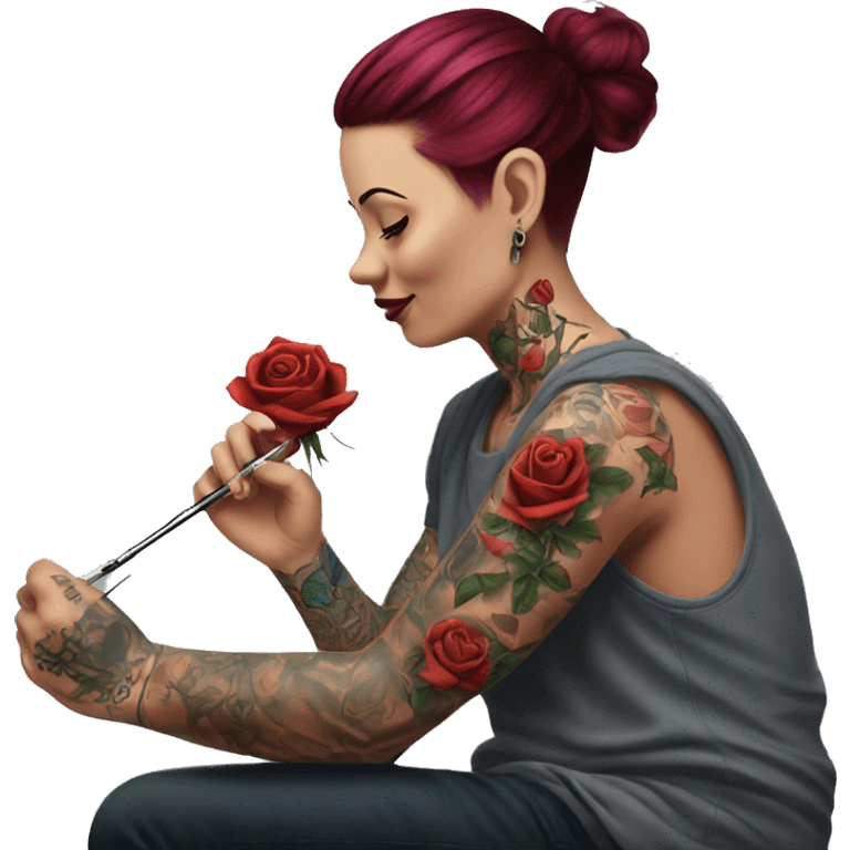 Tattoo artist tattooing a rose emoji